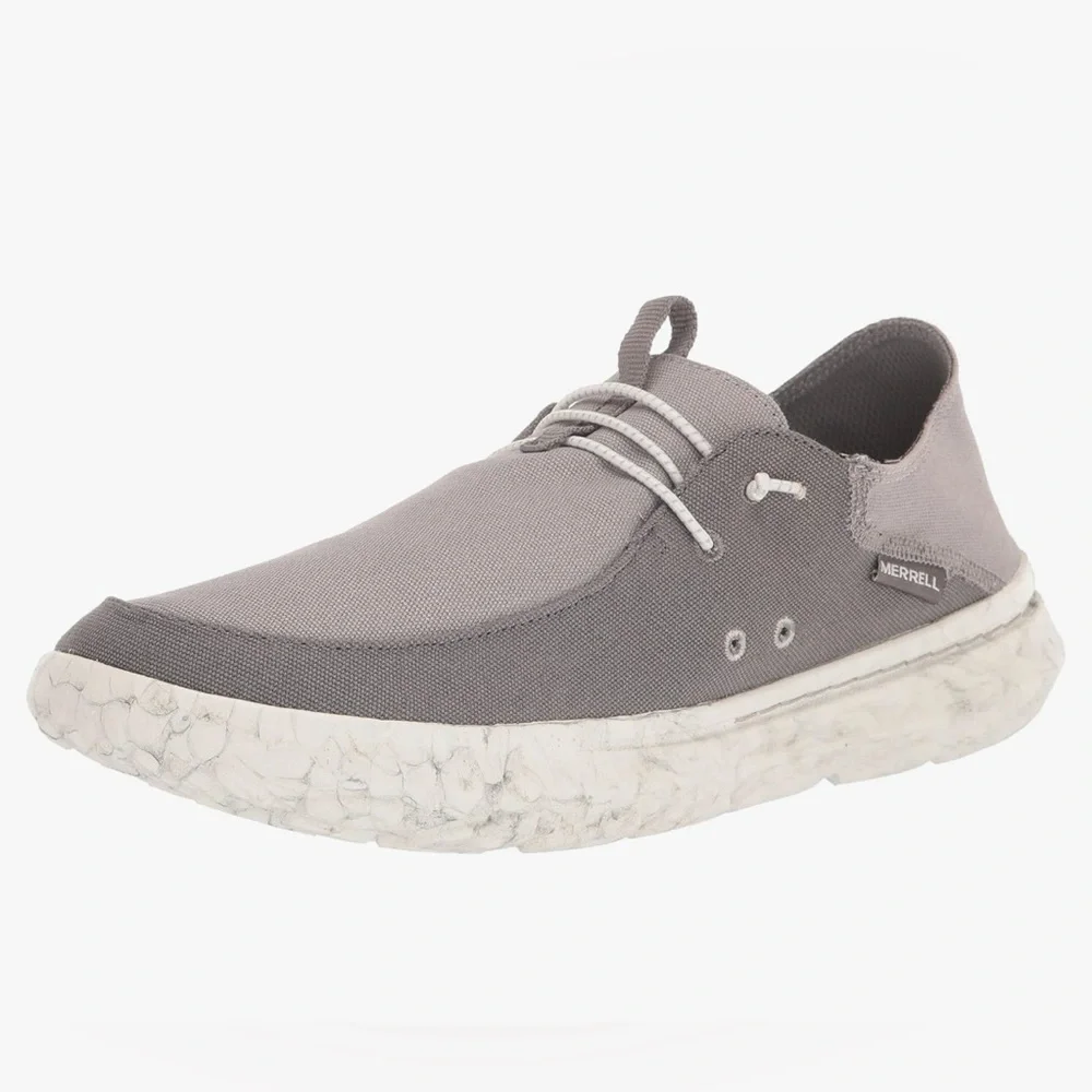 Merrell Men's Hut Moc 2 Canvas Paloma Grey Boat Shoes Slip On‎ Comfort Outdoors